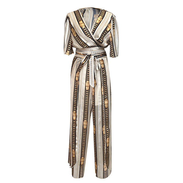 Great Look Summer Trends Elegant V Neck Office Ladies Short Sleeves Shirt Top High Waist Pants Outfit