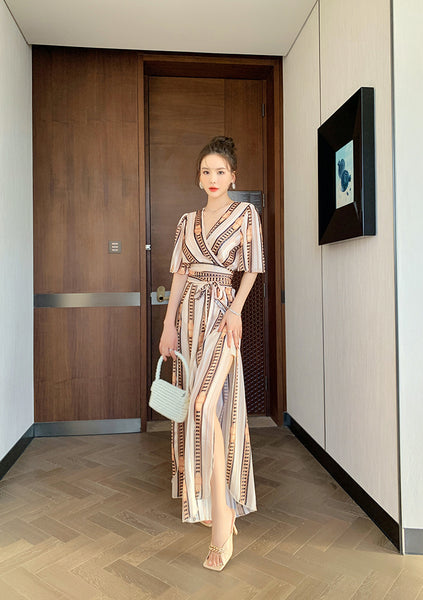 Great Look Summer Trends Elegant V Neck Office Ladies Short Sleeves Shirt Top High Waist Pants Outfit