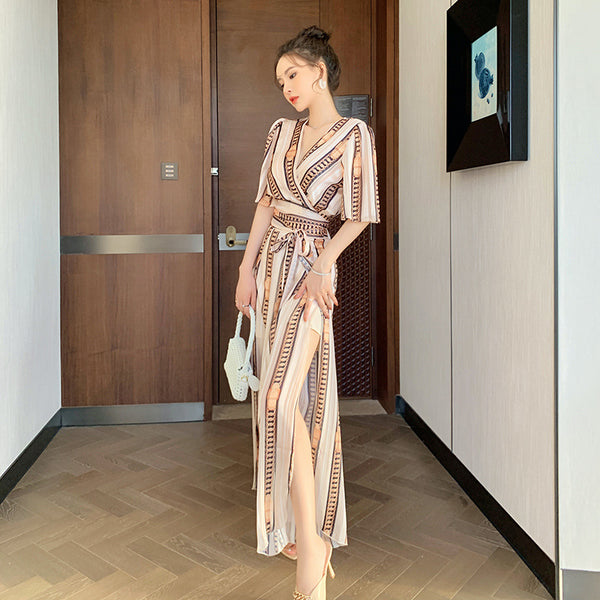 Great Look Summer Trends Elegant V Neck Office Ladies Short Sleeves Shirt Top High Waist Pants Outfit