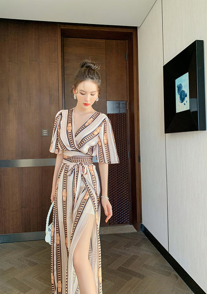 Great Look Summer Trends Elegant V Neck Office Ladies Short Sleeves Shirt Top High Waist Pants Outfit