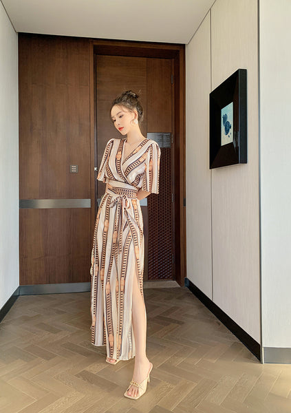 Great Look Summer Trends Elegant V Neck Office Ladies Short Sleeves Shirt Top High Waist Pants Outfit