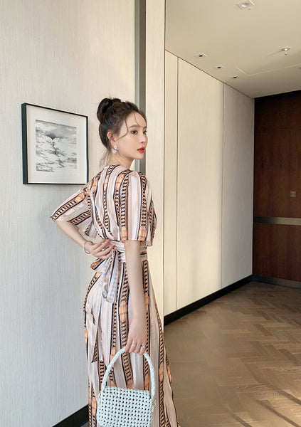 Great Look Summer Trends Elegant V Neck Office Ladies Short Sleeves Shirt Top High Waist Pants Outfit