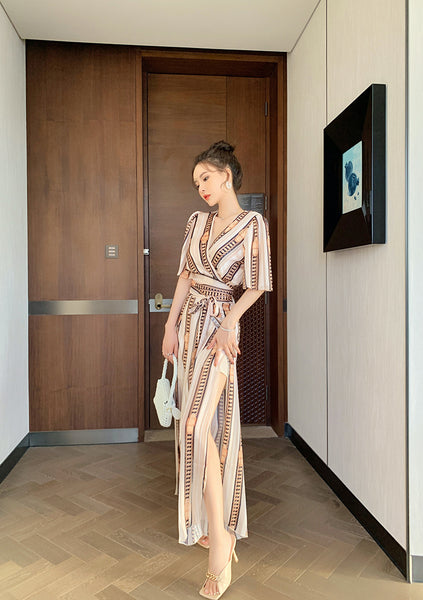 Great Look Summer Trends Elegant V Neck Office Ladies Short Sleeves Shirt Top High Waist Pants Outfit