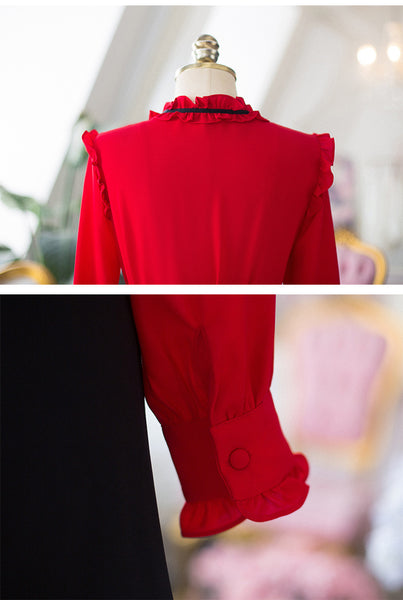Perfect Look Solid Ruffle Front Button Frill Trim Mock Neck Stand Collar Design Top Long Sleeved Chiffon Shirt Blouse