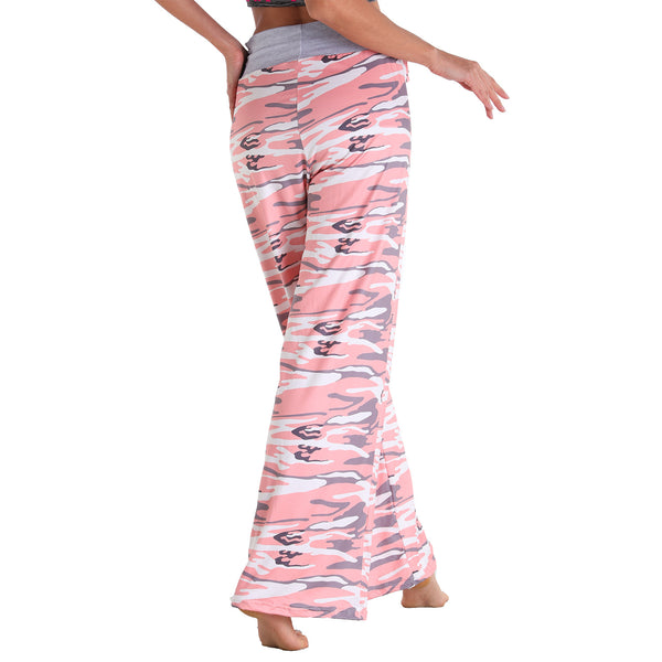 Leisure Sports Yoga Women Casual Elastic Trousers Loose Fit Strap Pink Dye Painting Printed Pants