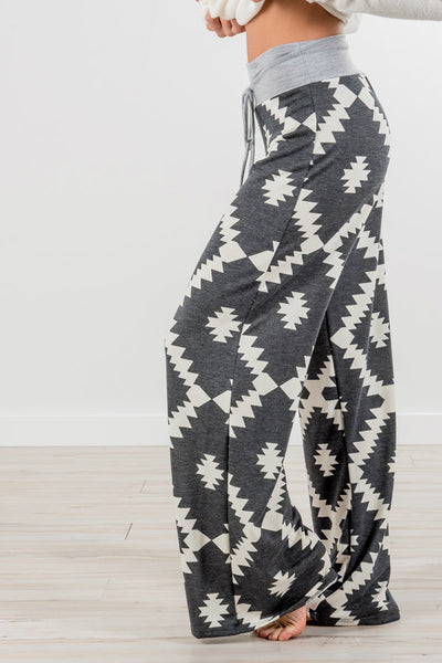 Leisure Sports Yoga Women Casual Elastic Trousers Loose Fit Strap High Waist Wide Leg Geometry Printed Pants