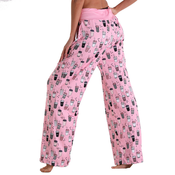 Leisure Sports Yoga Women Casual Pajamas Elastic Pocket Trousers Loose Fit Strap Pink Drinks Logo Printed Pants