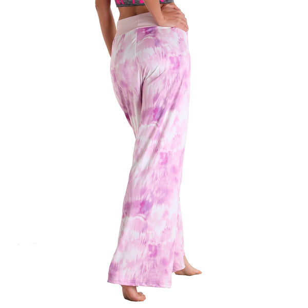 Leisure Sports Yoga Women Casual Pajamas Elastic Pocket Trousers Loose Fit Strap Pink Painting Dye Printed Pants