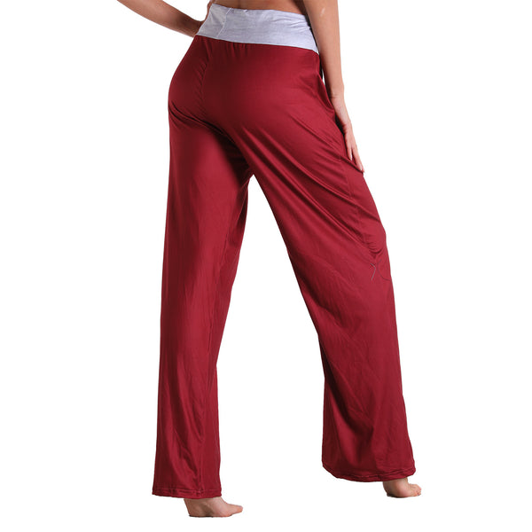 Leisure Sports Workout Gym Fitness Women Elastic Drawstring Sweatpants Trousers Loose Fit Strap Red Solid Color Pants