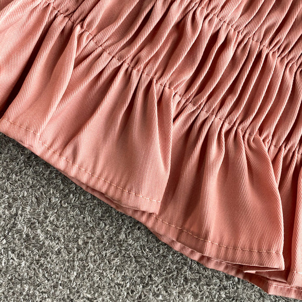 Trendy Style Summer Holiday Women Wrinkled Mesh Stitching Camisole Ruffle Waist Short Top Vest Blouse