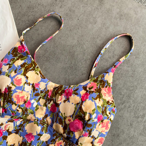 Summer Fairy Sweet Women Camisole Floral Printed Spaghetti Strap Outer Wear Short Top Vest Blouse