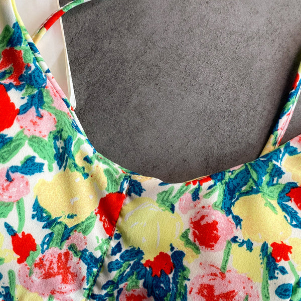 Summer Fairy Sweet Women Camisole Floral Printed Spaghetti Strap Outer Wear Short Top Vest Blouse