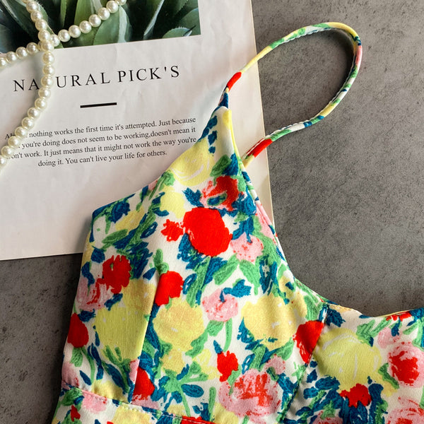 Summer Fairy Sweet Women Camisole Floral Printed Spaghetti Strap Outer Wear Short Top Vest Blouse