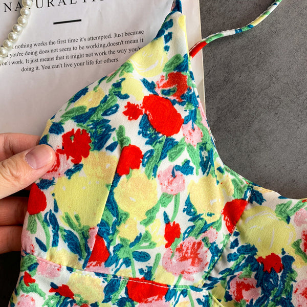 Summer Fairy Sweet Women Camisole Floral Printed Spaghetti Strap Outer Wear Short Top Vest Blouse