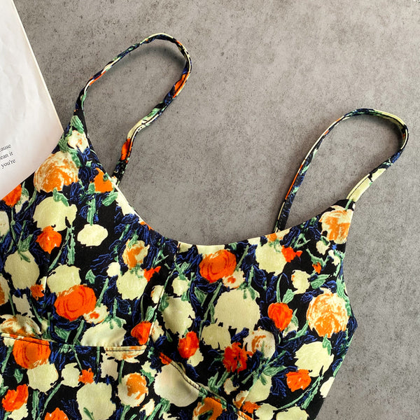 Summer Fairy Sweet Women Camisole Floral Printed Spaghetti Strap Outer Wear Short Top Vest Blouse