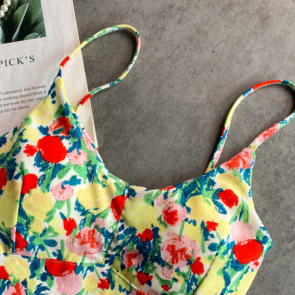 Summer Fairy Sweet Women Camisole Floral Printed Spaghetti Strap Outer Wear Short Top Vest Blouse