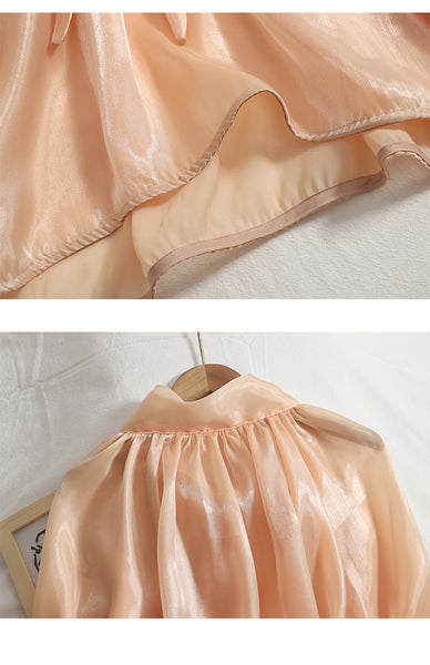 Temperament Women Office Ladies OL Stand Collar Tie Big Bow Shiny Solid Color Long Sleeves Top Shirt