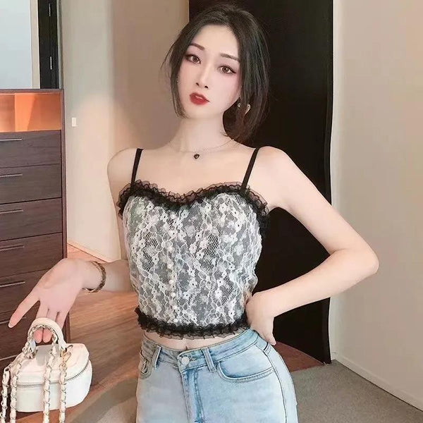 Sexy Beautiful Summer Women Camisole Spaghetti Strap Floral Lace Short Tube Top Outer Wear
