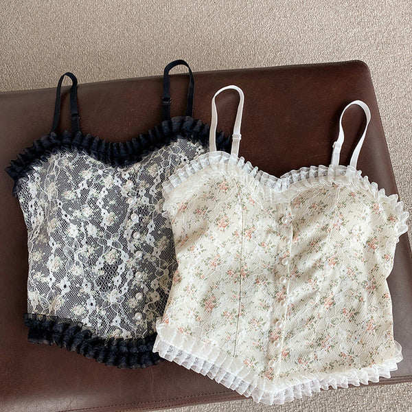 Sexy Beautiful Summer Women Camisole Spaghetti Strap Floral Lace Short Tube Top Outer Wear