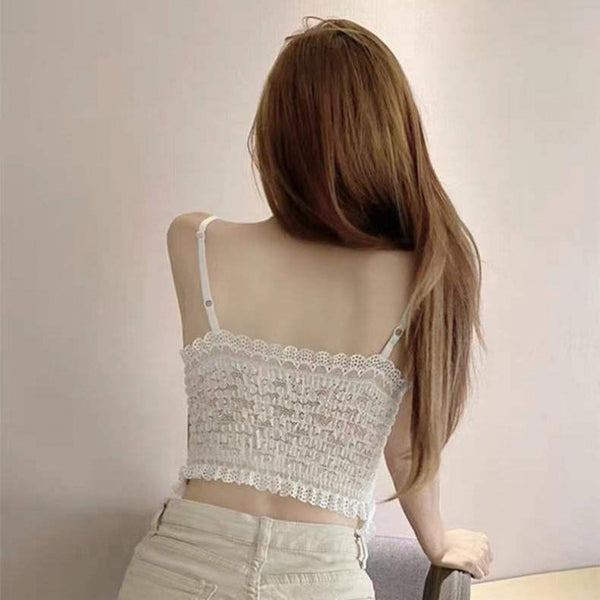 Sexy Beautiful Summer Women Camisole Spaghetti Strap Floral Lace Short Tube Top Outer Wear