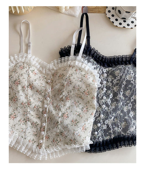 Sexy Beautiful Summer Women Camisole Spaghetti Strap Floral Lace Short Tube Top Outer Wear