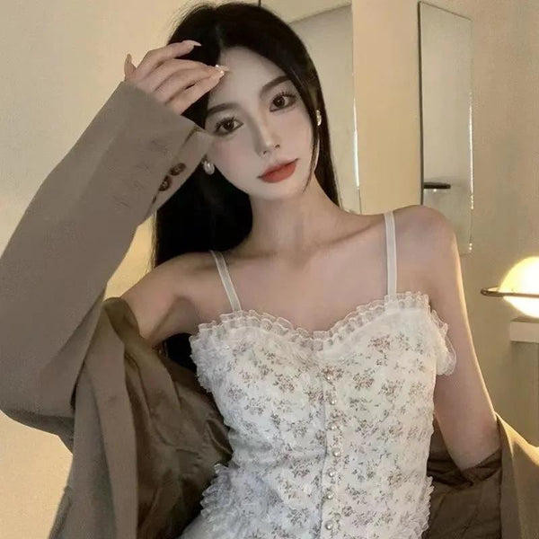 Sexy Beautiful Summer Women Camisole Spaghetti Strap Floral Lace Short Tube Top Outer Wear