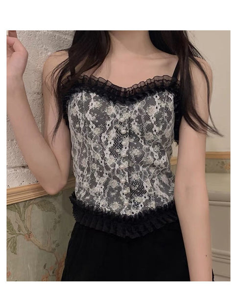 Sexy Beautiful Summer Women Camisole Spaghetti Strap Floral Lace Short Tube Top Outer Wear