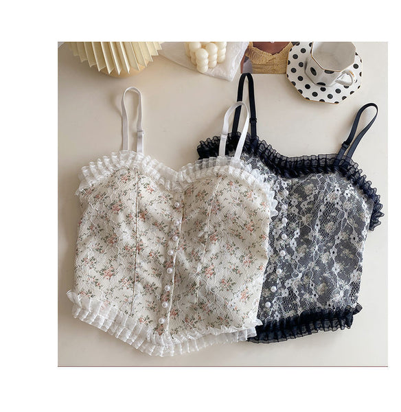 Sexy Beautiful Summer Women Camisole Spaghetti Strap Floral Lace Short Tube Top Outer Wear