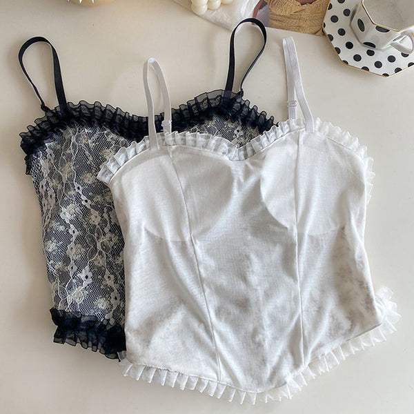 Sexy Beautiful Summer Women Camisole Spaghetti Strap Floral Lace Short Tube Top Outer Wear