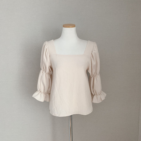 Vintage Sexy Women Pleated Top Smocked Square Neck Collar Puff Sleeve Tops Blouse