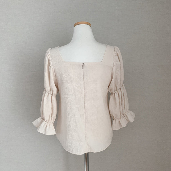 Vintage Sexy Women Pleated Top Smocked Square Neck Collar Puff Sleeve Tops Blouse