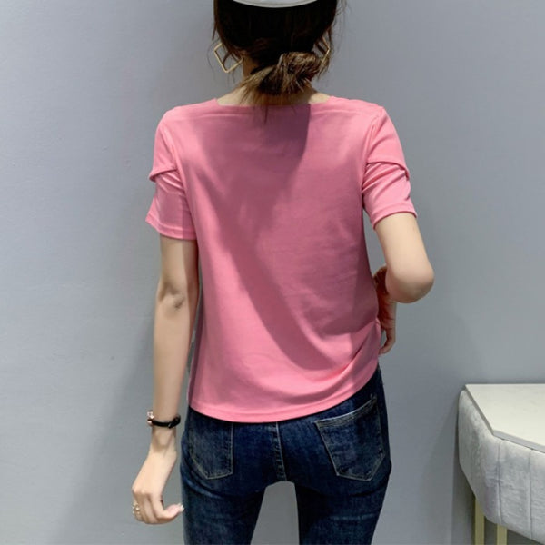 Temperament Summer Women Ladies Trendy Fashion Square Neck Short Sleeved Big Bow Short Sleeves Top Shirt