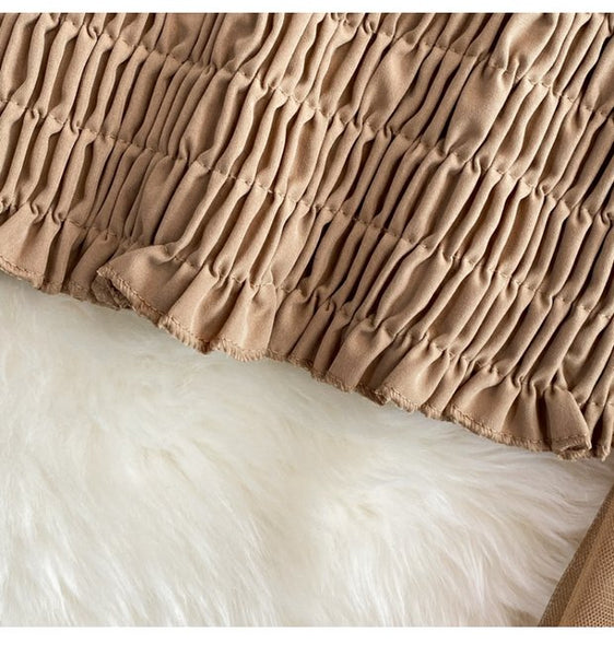 Temperament Fairy Summer Retro Women Ladies Mesh Square Collar Long Lantern Sleeved Waist Shirt Top Blouse