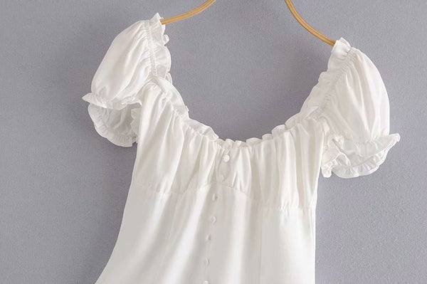 Summer Trendy Lovely Women Fashion Elastic Short Puff Sleeve Floral Printed Scoop Neck Cropped Blouse Top