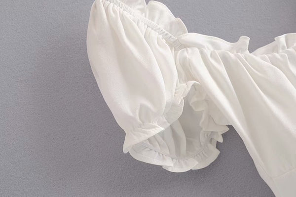 Summer Trendy Lovely Women Fashion Elastic Short Puff Sleeve Floral Printed Scoop Neck Cropped Blouse Top