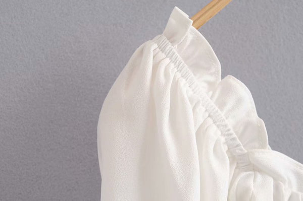 Summer Trendy Lovely Women Fashion Elastic Short Puff Sleeve Floral Printed Scoop Neck Cropped Blouse Top