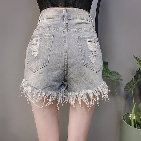 Summer Hot Sexy Women Rhinestone Fringed High Waist Hem Ripped Tassel Jeans Shorts Denim Night Club Pants