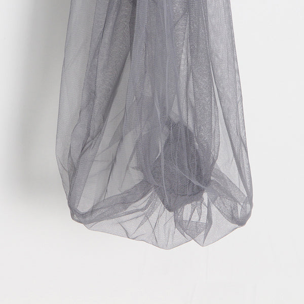 Trendy Romance Women Grey Halter Neck Polo Collar Off Shoulder Puff Long Sleeves Club Party Top