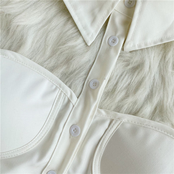 Trend Women White Halter Neck Polo Collar Off Shoulder Puff Long Sleeves Club Party Crop Top Blouse