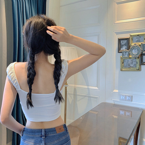 Temperament Sexy Women V-neck Tie Bow Front Knit Knitwear Short Sleeved Solid Fit Crop Tank Tops