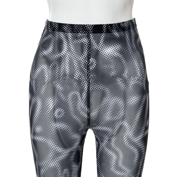 Casual Trendy Women Gothic Black Printing High Waist Gauze See Through Flared Trousers Wide Leg Pants