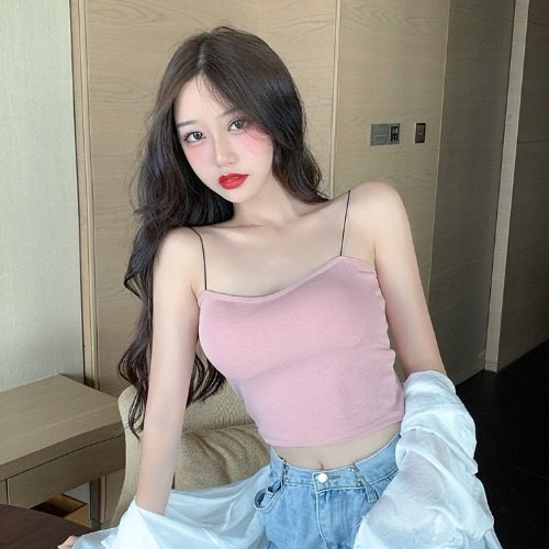 Beautiful Simple Design Sexy Women Spaghetti Strap Sling Tanktop Outer Wear One Piece Camisole Tube Top