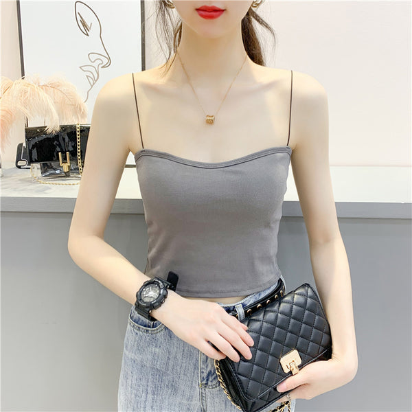 Beautiful Simple Design Sexy Women Spaghetti Strap Sling Tanktop Outer Wear One Piece Camisole Tube Top