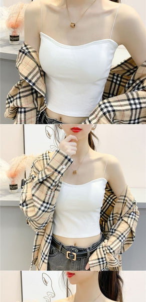 Beautiful Simple Design Sexy Women Spaghetti Strap Sling Tanktop Outer Wear One Piece Camisole Tube Top