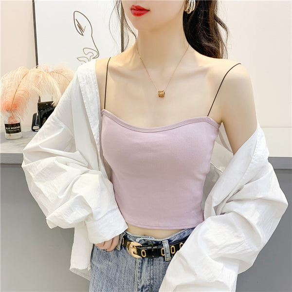Beautiful Simple Design Sexy Women Spaghetti Strap Sling Tanktop Outer Wear One Piece Camisole Tube Top