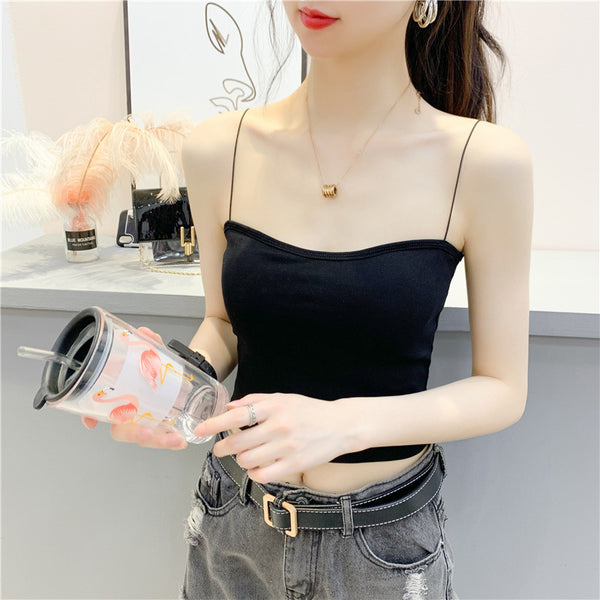 Beautiful Simple Design Sexy Women Spaghetti Strap Sling Tanktop Outer Wear One Piece Camisole Tube Top