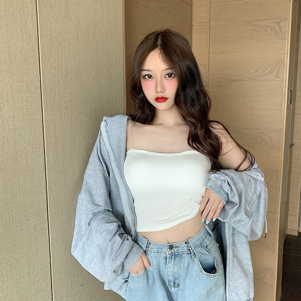 Beautiful Simple Design Sexy Women Spaghetti Strap Sling Tanktop Outer Wear One Piece Camisole Tube Top