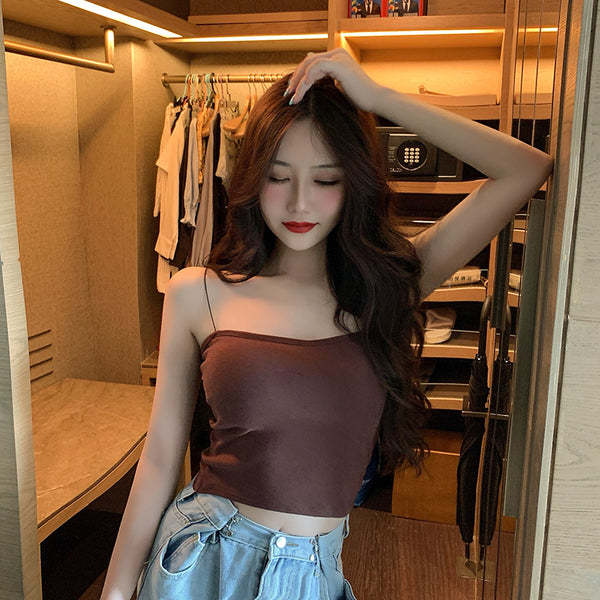Beautiful Simple Design Sexy Women Spaghetti Strap Sling Tanktop Outer Wear One Piece Camisole Tube Top