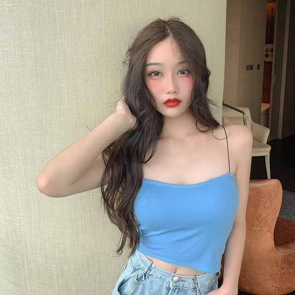 Beautiful Simple Design Sexy Women Spaghetti Strap Sling Tanktop Outer Wear One Piece Camisole Tube Top