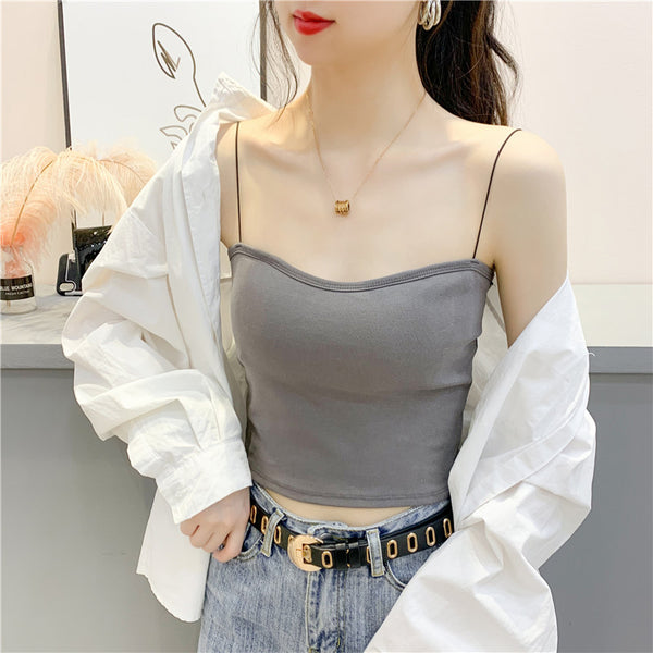 Beautiful Simple Design Sexy Women Spaghetti Strap Sling Tanktop Outer Wear One Piece Camisole Tube Top